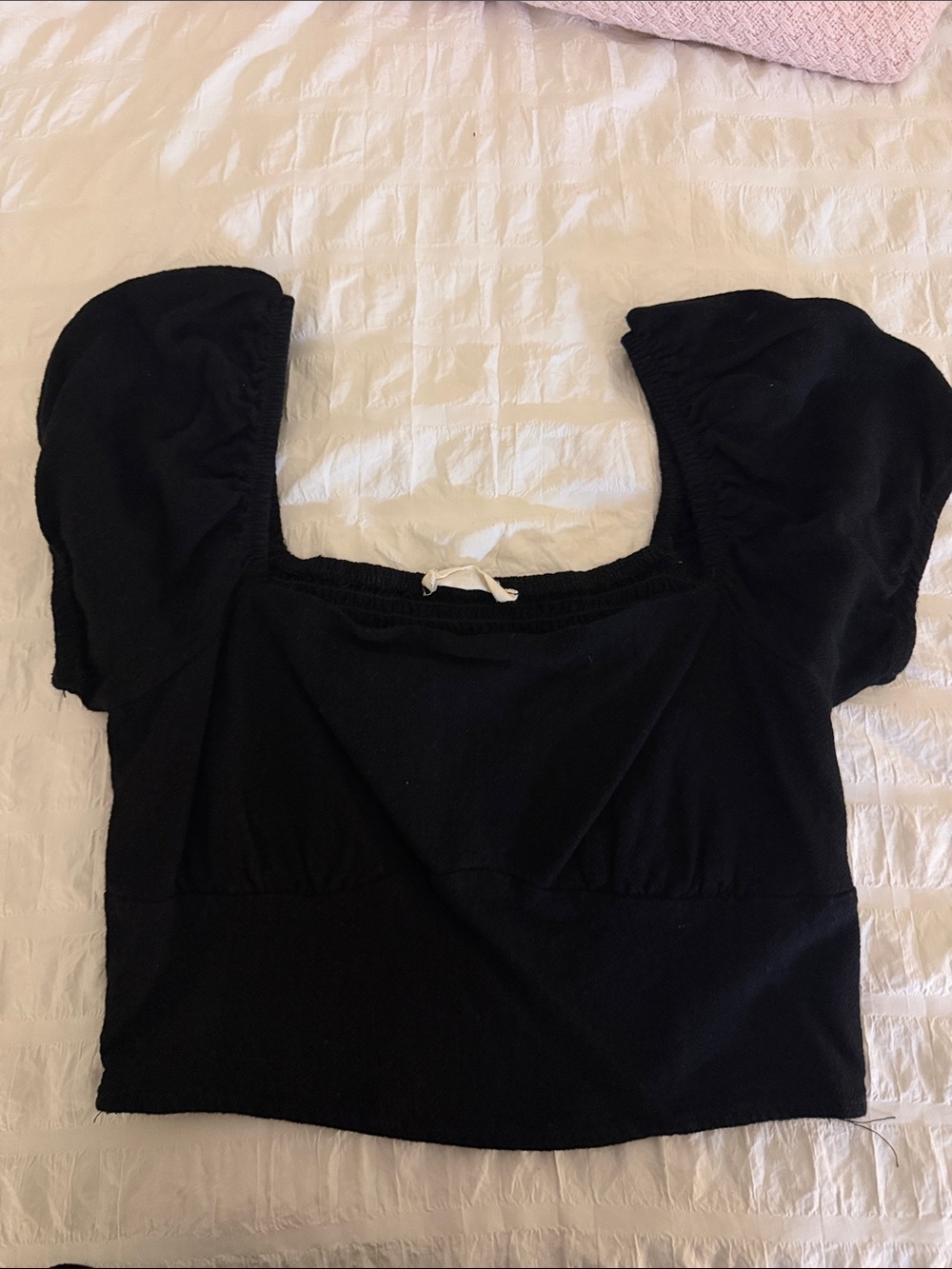 La Hearts Black Puff Sleeve Square-Neck Crop Top